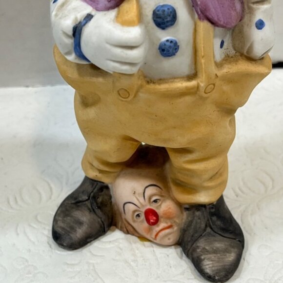 VTG Ceramic Circus Clown w/2 Heads/Masks at Shoes Figurine Decor 7.5" Tall - Picture 4 of 15